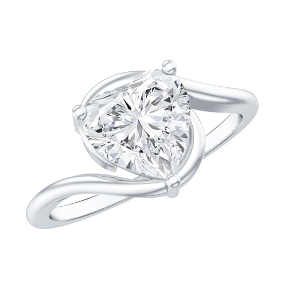 Rosec Jewels Lab Diamond Heart Engagement Ring 2 Carat - 8 mm Solitaire Diamond Heart Bypass Ring (Ef-Vs Quality), 925 Sterling Silver, US 4.00