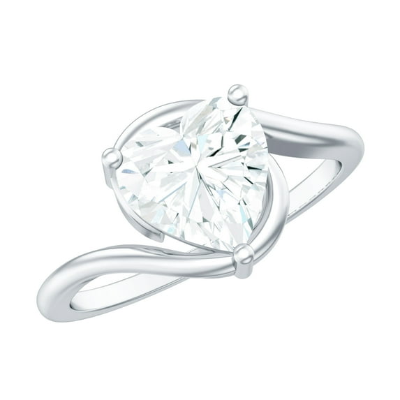 Rosec Jewels Lab Diamond Heart Engagement Ring 2 Carat - 8 mm Solitaire Diamond Heart Bypass Ring (Ef-Vs Quality), 925 Sterling Silver, US 4.00