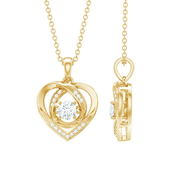 Rosec Jewels Lab Diamond Heart Necklace - Love Heart Pendant with Chain - Valentines Day Gift, 14K Yellow Gold
