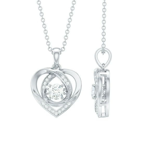 Rosec Jewels Lab Diamond Heart Necklace - Love Heart Pendant with Chain - Valentines Day Gift, 18K White Gold