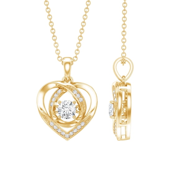 Rosec Jewels Lab Diamond Heart Necklace - Love Heart Pendant with Chain - Valentines Day Gift, 18K Yellow Gold