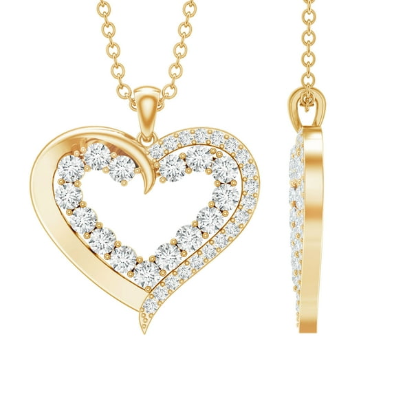 Rosec Jewels Lab Diamond Heart Pendant Necklace for Women - EF-VS Grade - Ready to Gift for Valentines Day, 14K Yellow Gold