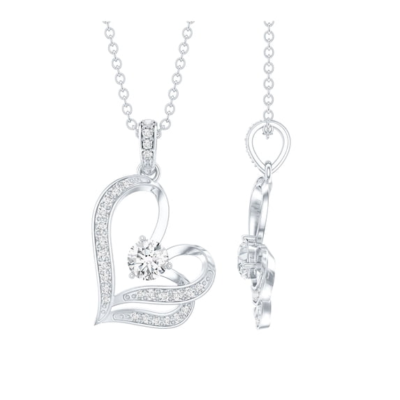 Rosec Jewels - Lab Diamond Heart Pendant with Chain - Ready to Gift for Valentines Day, 18K White Gold