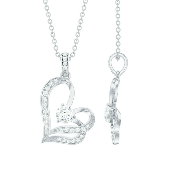 Rosec Jewels - Lab Diamond Heart Pendant with Chain - Ready to Gift for Valentines Day, 925 Sterling Silver