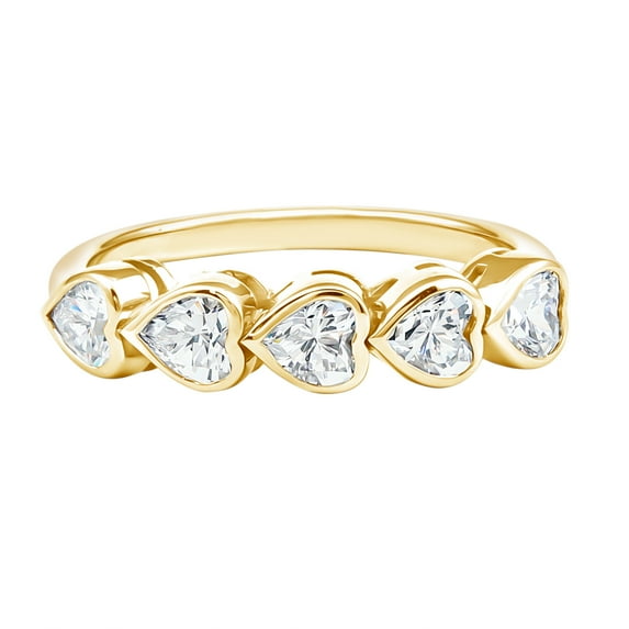 Rosec Jewels Lab Diamond Heart Promise Ring - Bezel Set Diamond 5 Stone Ring - Ready to Gift for Valentines Day, 14K Yellow Gold, US 3.00