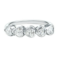 Rosec Jewels Lab Diamond Heart Promise Ring - 5 Stone Ring - Ready to Gift for Valentines Day, 925 Sterling Silver, US 4.00