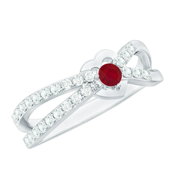 Rosec Jewels Lab Created Diamond Infinity Promise Ring with Lab Created Ruby - Minimalist Ring Ready to Gift for Valentines, 10K White Gold, US 5.00