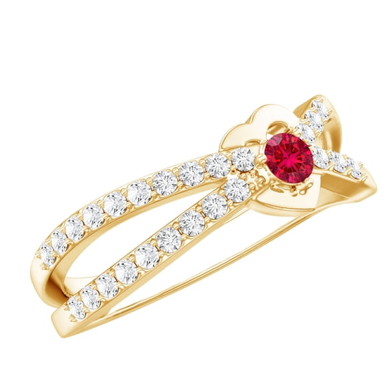 Rosec Jewels Lab Created Diamond Infinity Promise Ring with Ruby - Minimalist Ring Ready to Gift for Valentines, 10K Yellow Gold, US 5.50