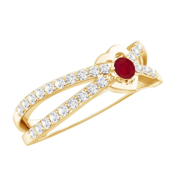 Rosec Jewels Lab Created Diamond Infinity Promise Ring with Lab Created Ruby - Minimalist Ring Ready to Gift for Valentines, 10K Yellow Gold, US 5.50