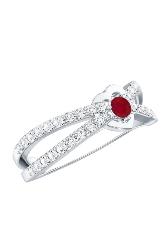 Lab Created Diamond Infinity Promise Ring with Lab Created Ruby - Minimalist Ring Ready to Gift for Valentines, 14K White Gold, US 7.00