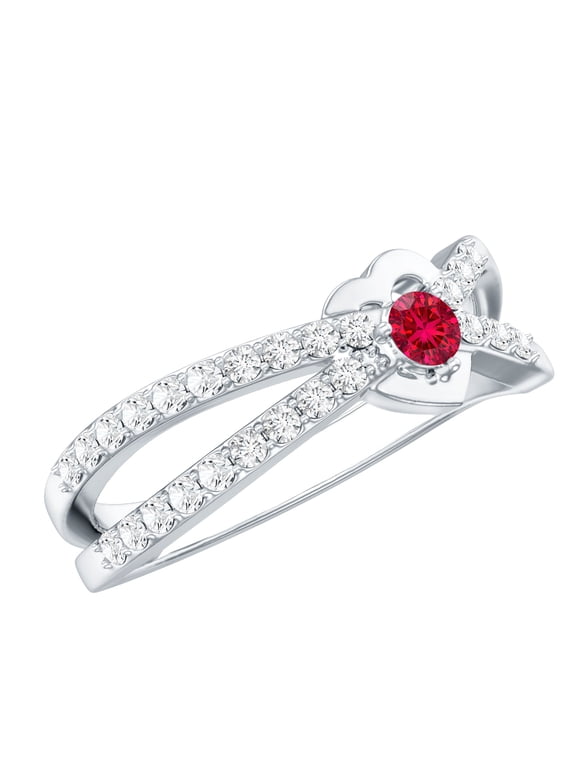 Lab Created Diamond Infinity Promise Ring with Ruby - Minimalist Ring Ready to Gift for Valentines, 14K White Gold, US 7.00