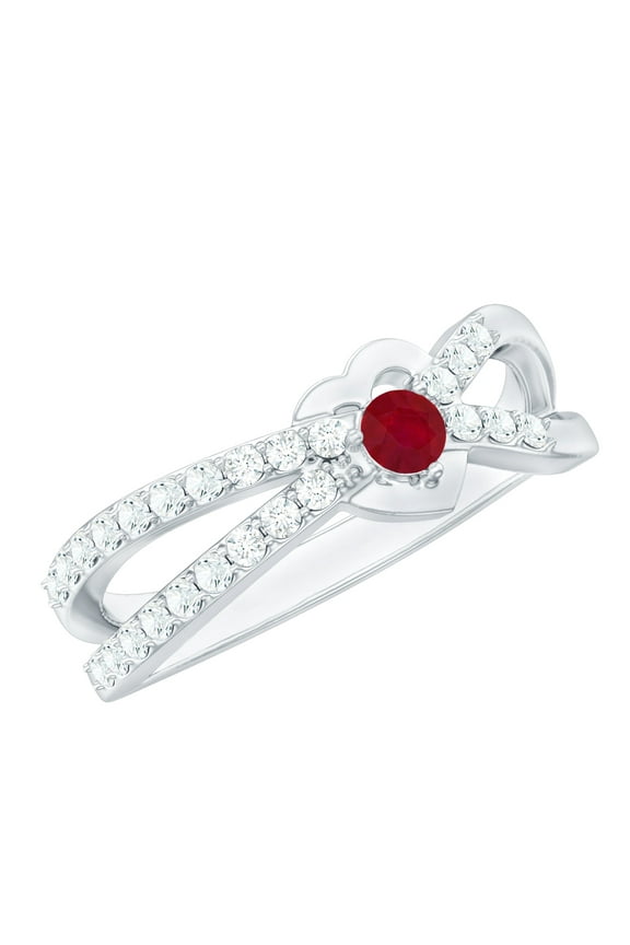 Lab Created Diamond Infinity Promise Ring with Lab Created Ruby - Minimalist Ring Ready to Gift for Valentines, 14K White Gold, US 7.00