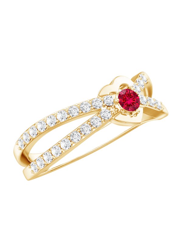 Lab Created Diamond Infinity Promise Ring with Ruby - Minimalist Ring Ready to Gift for Valentines, 14K Yellow Gold, US 7.00