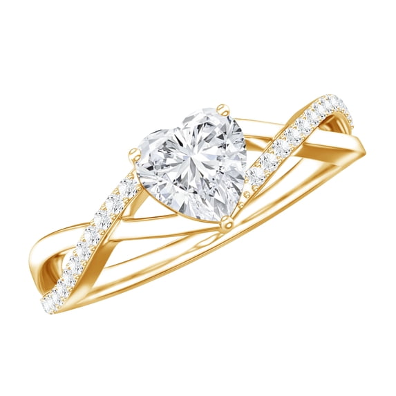 Rosec Jewels Lab Diamond Heart Shape Ring (EF-VS Quality) - Heart Promise Engagement Ring 1 Ct - with Jewelry Box, 14K Yellow Gold, US 10.50