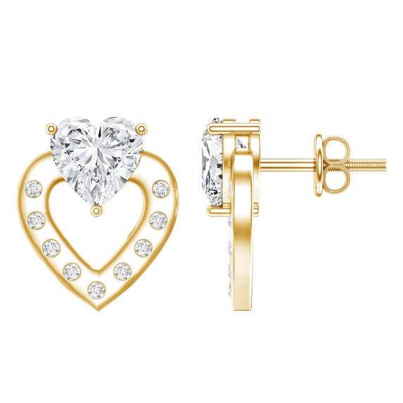 Rosec Jewels Lab Diamond Heart Stud Earrings - 6 mm - 1 Carat Diamond Earrings for Valentines - EF-VS Grade, 18K Yellow Gold