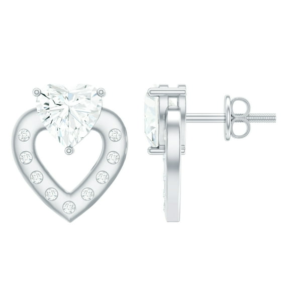 Rosec Jewels Lab Diamond Heart Stud Earrings - 6 mm - 1 Carat Diamond Earrings for Valentines - EF-VS Grade, 925 Sterling Silver