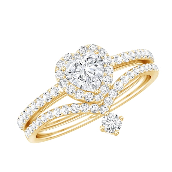 Rosec Jewels Lab Diamond Heart Wedding Engagement Rings Set of 2 - EF-VS Quality Certified, 10K Yellow Gold, US 10.00