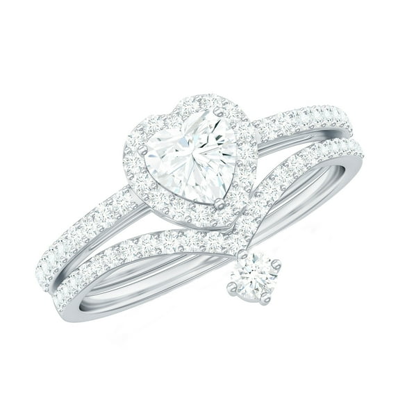 Rosec Jewels Lab Diamond Heart Wedding Engagement Rings Set of 2 - EF-VS Quality Certified, 925 Sterling Silver, US 4.00
