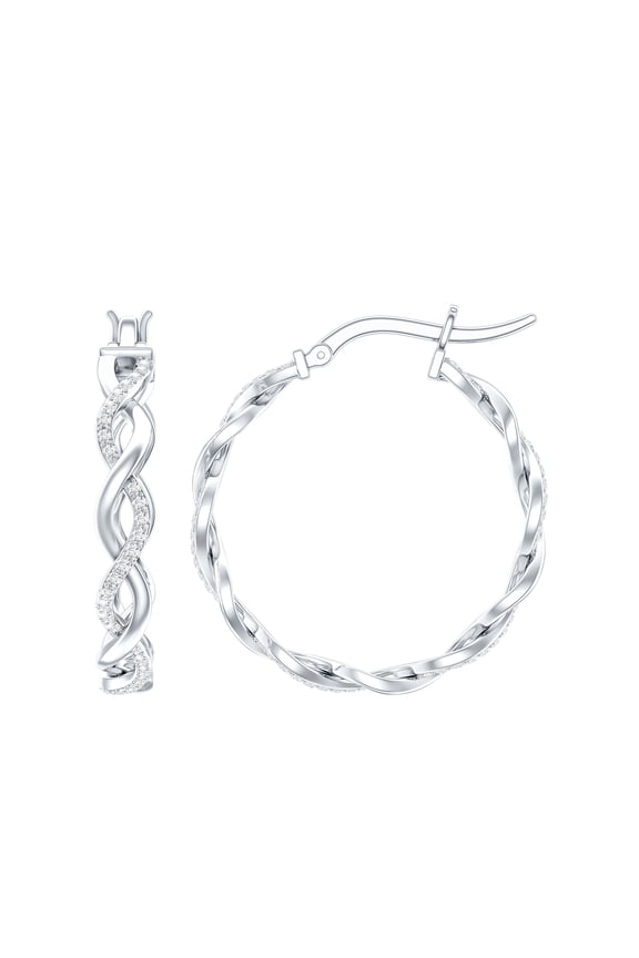 Lab Grown Diamond Earrings (Ef-Vs Grade) - Infinity Hoops with Snap Back - Cocktail Earrings - with Jewelry Box, 14K White Gold