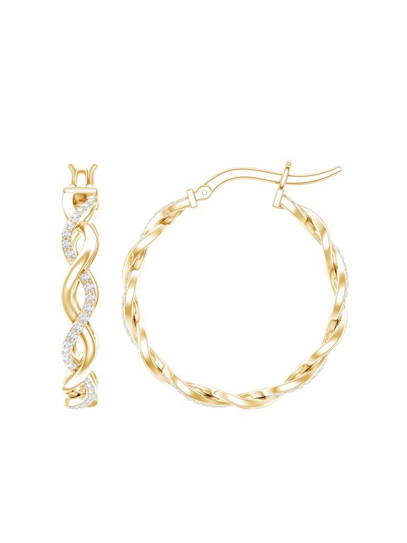 Lab Grown Diamond Earrings (Ef-Vs Grade) - Infinity Hoops with Snap Back - Cocktail Earrings - with Jewelry Box, 14K Yellow Gold