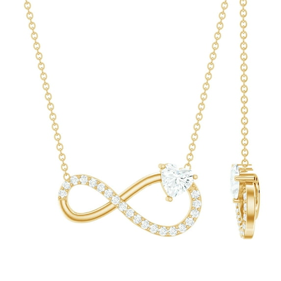 Rosec Jewels - Lab Diamond Infinity Necklace with Heart (5 mm, 1/2 Ct, EF-VS Grade)- Gift for Valentines Day, 14K Yellow Gold