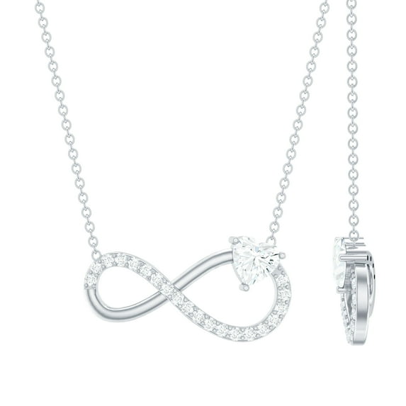 Rosec Jewels - Lab Diamond Infinity Necklace with Heart (5 mm, 1/2 Ct, EF-VS Grade)- Gift for Valentines Day, 18K White Gold