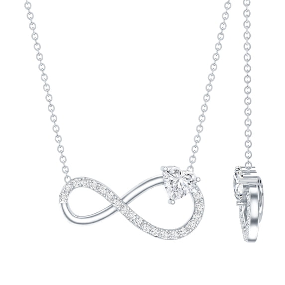 Rosec Jewels - Lab Diamond Infinity Necklace with Heart (5 mm, 1/2 Ct, EF-VS Grade)- Gift for Valentines Day, 18K White Gold