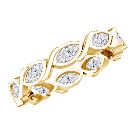 Rosec Jewels Lab Diamond Marquise Eternity Band Ring - Minimalist Anniversary Ring - EF-VS Grade, 10K Yellow Gold, US 7.50