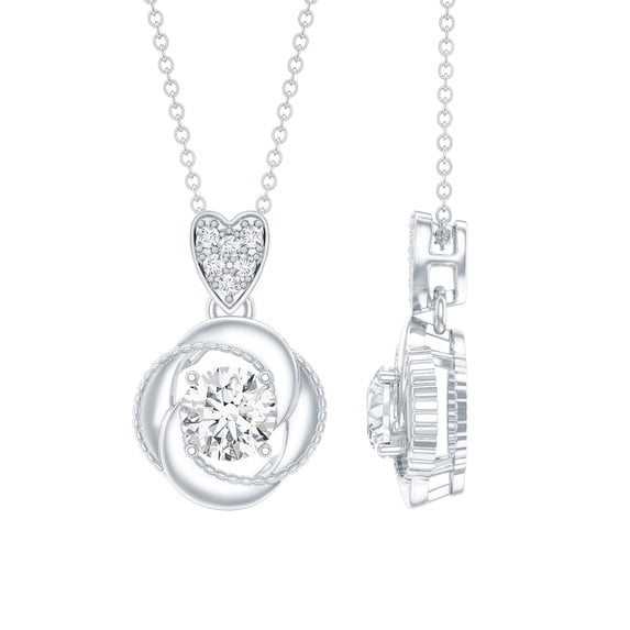 Rosec Jewels Lab Diamond Necklace with Swirl and Heart (6 mm, EF-VS Grade, with Chain) - Ready to Gift, 10K White Gold