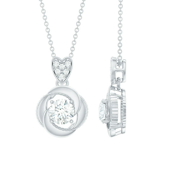 Rosec Jewels Lab Diamond Necklace with Swirl and Heart (6 mm, EF-VS Grade, with Chain) - Ready to Gift, 10K White Gold