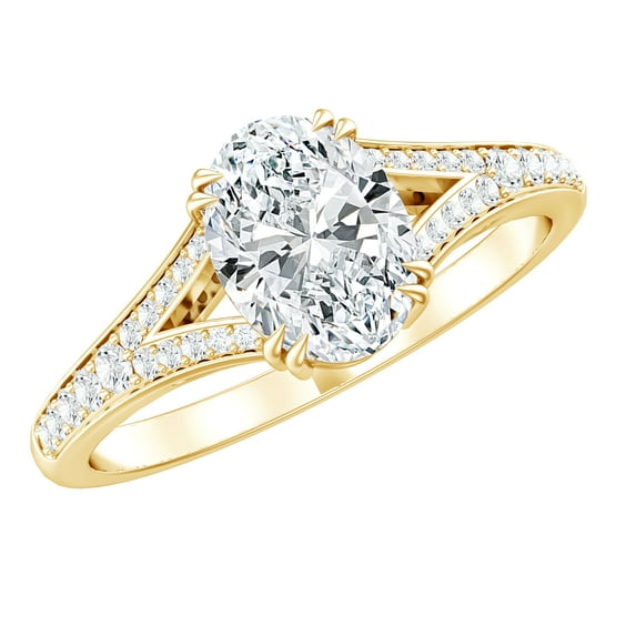 Rosec Jewels - Lab Diamond Oval Engagement Ring 1 Ct - 6X8 mm - Split Shank Ring - EF-VS Quality, 14K Yellow Gold, US 12.00
