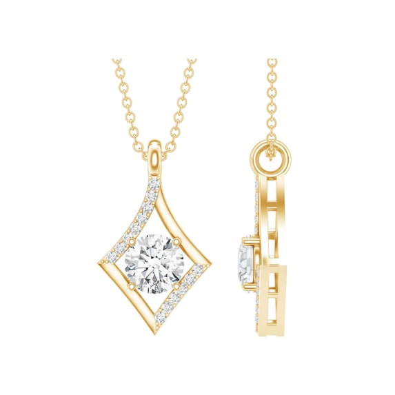 Rosec Jewels Lab Diamond Pendant with Chain - Art Deco Square Necklace - EF-VS Quality Certified, 14K Yellow Gold
