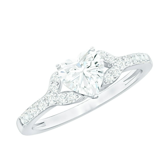 Rosec Jewels Lab Diamond Promise Engagement Ring - Ef-Vs Quality Diamond Heart Ring for Women - with Jewelry Box, 18K White Gold, US 13.00