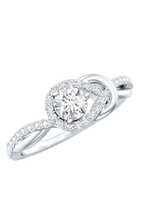 Lab Diamond Promise Engagement Ring - Love Knot Ring - Valentines Gift, 14K White Gold, US 7.00