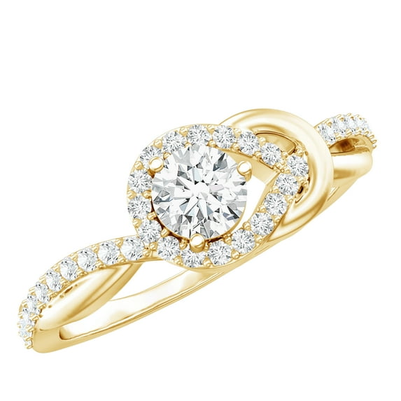 Rosec Jewels Lab Diamond Promise Engagement Ring - Love Knot Ring - Valentines Gift, 14K Yellow Gold, US 12.00