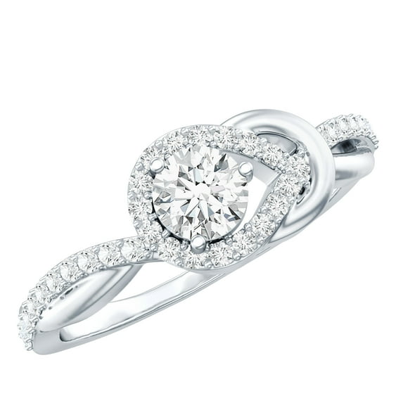 Rosec Jewels Lab Diamond Promise Engagement Ring - Love Knot Ring - Valentines Gift, 18K White Gold, US 5.00