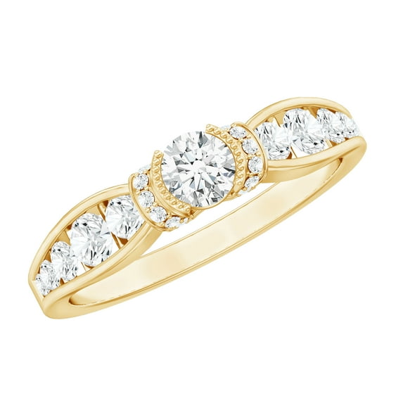 Rosec Jewels Lab Diamond Ring - Vintage Inspired Engagement Ring (EF-VS Quality Certified), 10K Yellow Gold, US 8.50