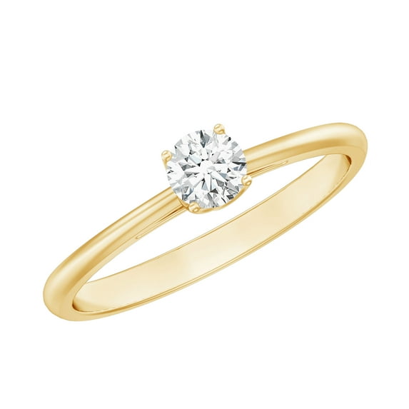 Rosec Jewels Lab Diamond Solitaire Promise Ring for Women - 4 MM - EF-VS Quality - Ready to Gift, 14K Yellow Gold, US 5.00
