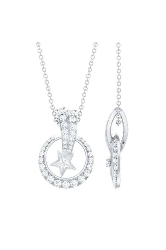 Lab Diamond Star Pendant with Chain - EF-VS Quality - Ready to Gift Diamond Circle Necklace, 14K White Gold