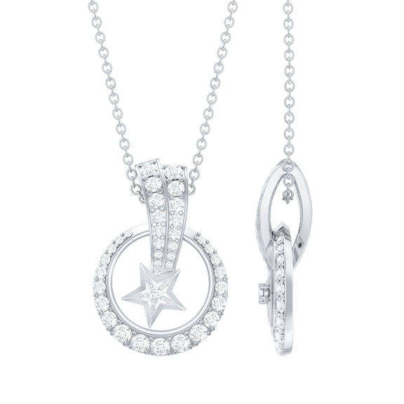 Rosec Jewels Lab Diamond Star Pendant with Chain - EF-VS Quality - Ready to Gift Diamond Circle Necklace, 925 Sterling Silver