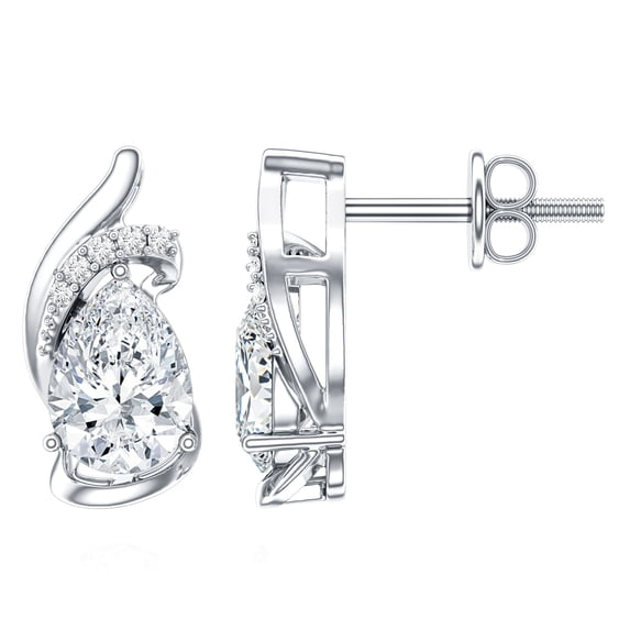 Rosec Jewels Lab Diamond Stud Earrings - Pear Shape Diamond Earrings for Mothers Day - 1 Ct - EF-VS Grade, 10K White Gold