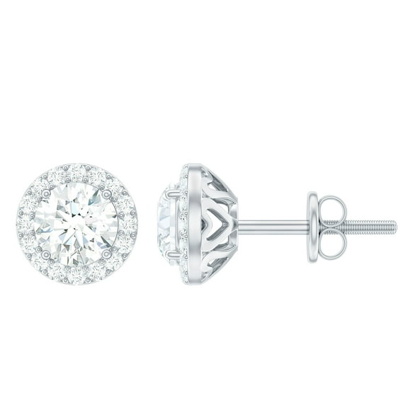 Rosec Jewels Lab Diamond Stud Earrings with Screw Back - Diamond Halo Earrings for Mom - EF-VS Grade, 925 Sterling Silver