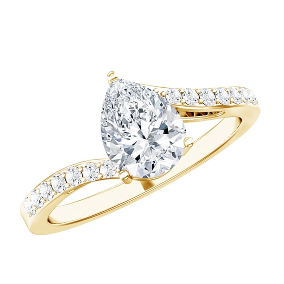 Rosec Jewels Lab Diamond Teardrop Engagement Ring 1 Ct - Pear Shape Diamond Ring - EF-VS Grade, 14K Yellow Gold, US 10.50