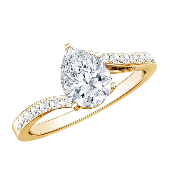 Rosec Jewels Lab Diamond Teardrop Engagement Ring 1 Ct - Pear Shape Diamond Ring - EF-VS Grade, 18K Yellow Gold, US 11.50