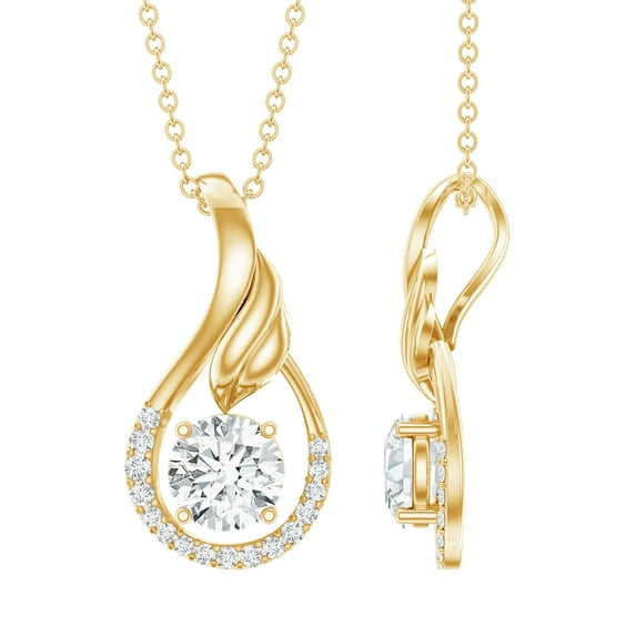 Rosec Jewels Lab Diamond Teardrop Necklace for Women - Leaf Pendant with Chain (EF-VS Grade), 14K Yellow Gold