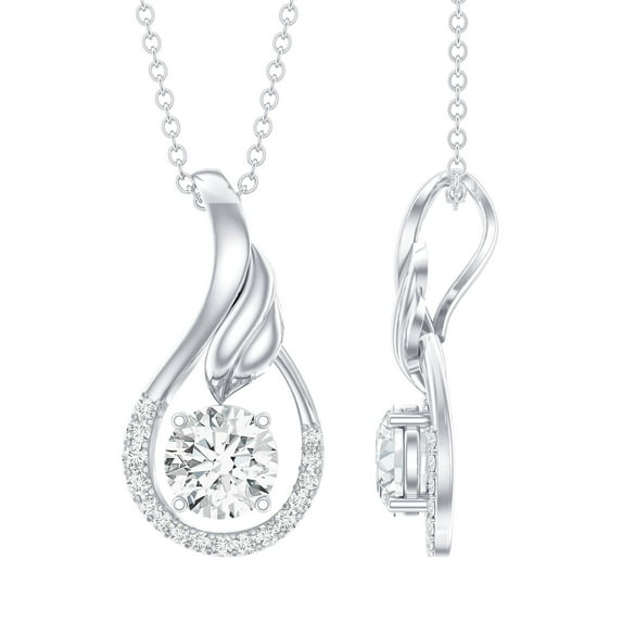 Rosec Jewels Lab Diamond Teardrop Necklace for Women - Leaf Pendant with Chain (EF-VS Grade), 925 Sterling Silver