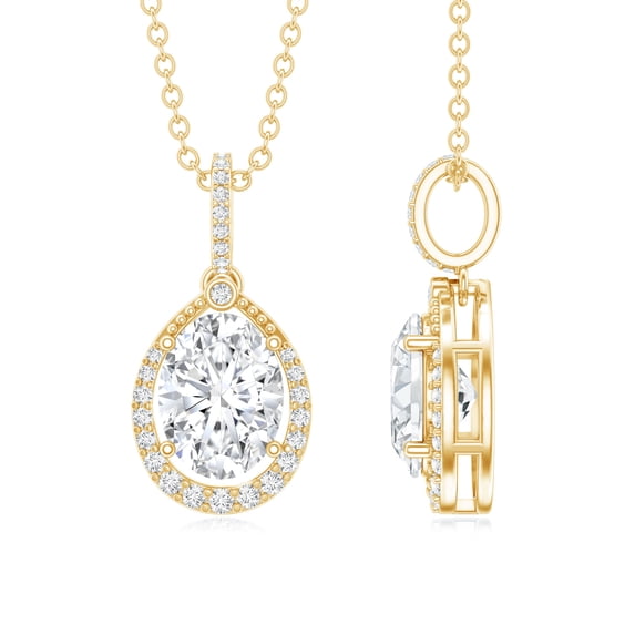 Rosec Jewels - Lab Diamond Teardrop Pendant with Chain (6X8 mm Oval, EF-VS Quality) - Necklace for Anniversary, 18K Yellow Gold
