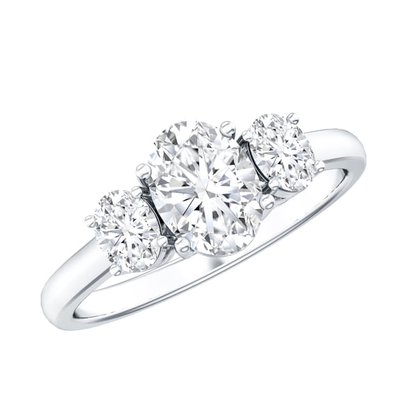 Rosec Jewels Lab Diamond Three Stone Engagement Ring - Oval Diamond Ring - EF-VS Quality, 14K White Gold, US 4.50