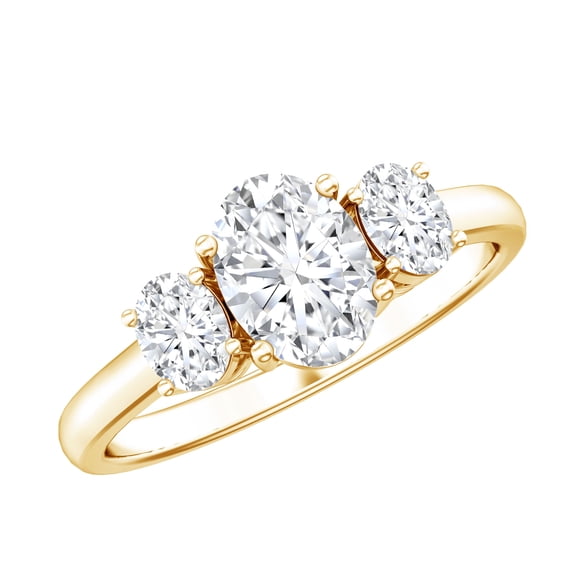 Rosec Jewels Lab Diamond Three Stone Engagement Ring - Oval Diamond Ring - EF-VS Quality, 14K Yellow Gold, US 4.00