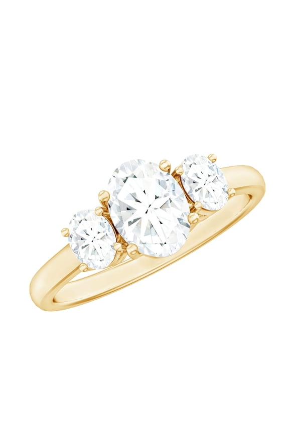 Lab Diamond Three Stone Engagement Ring - Oval Diamond Ring - EF-VS Quality, 14K Yellow Gold, US 7.00